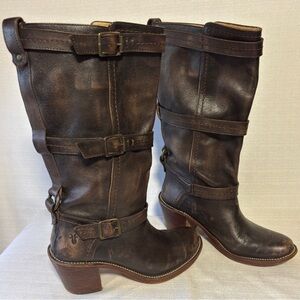 VTG FRYE | CARMEN Brown Leather Triple Strap Moto Riding Western Boots Sz 7